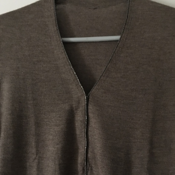MARLOWE Heather Brown 70% Cashmere + Silk Monili Beaded V Neck Sweater M - Picture 2 of 4